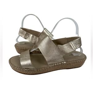 Cole Haan Cloudfeel Espadrille Sandals Soft Gold Metallic Leather Natural Jute 7